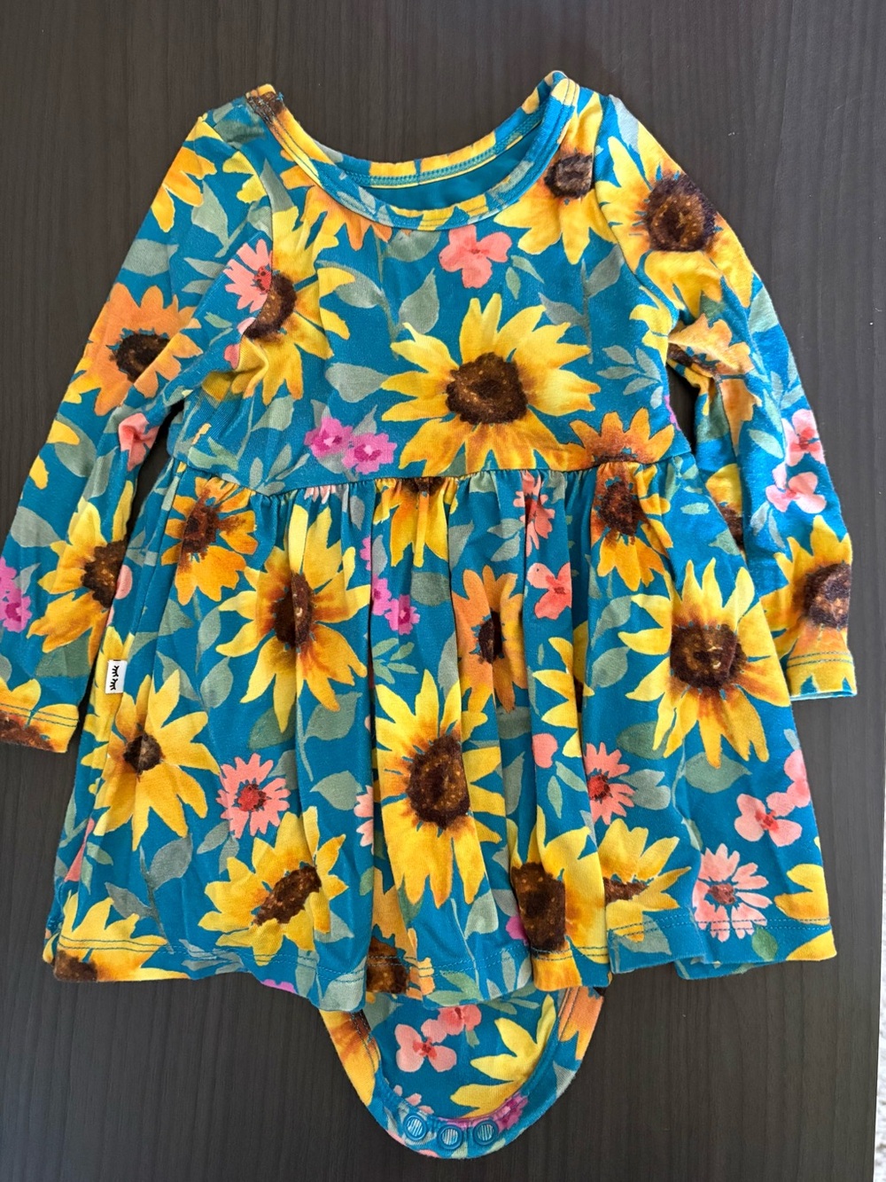Little Sleepies Floral Sunflower Dress Bodysuit - Yellow & Pink Bloom 3-6m